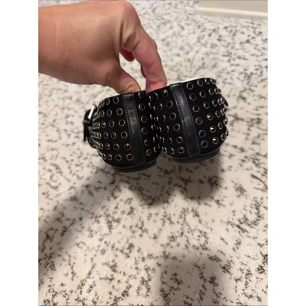 Shutz Studded Black Mary Jane Flats with Buckle Size 9